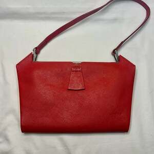 Lodis Red Saffiano Leather Frame Shoulder Bag with Inner Clasp Compartment